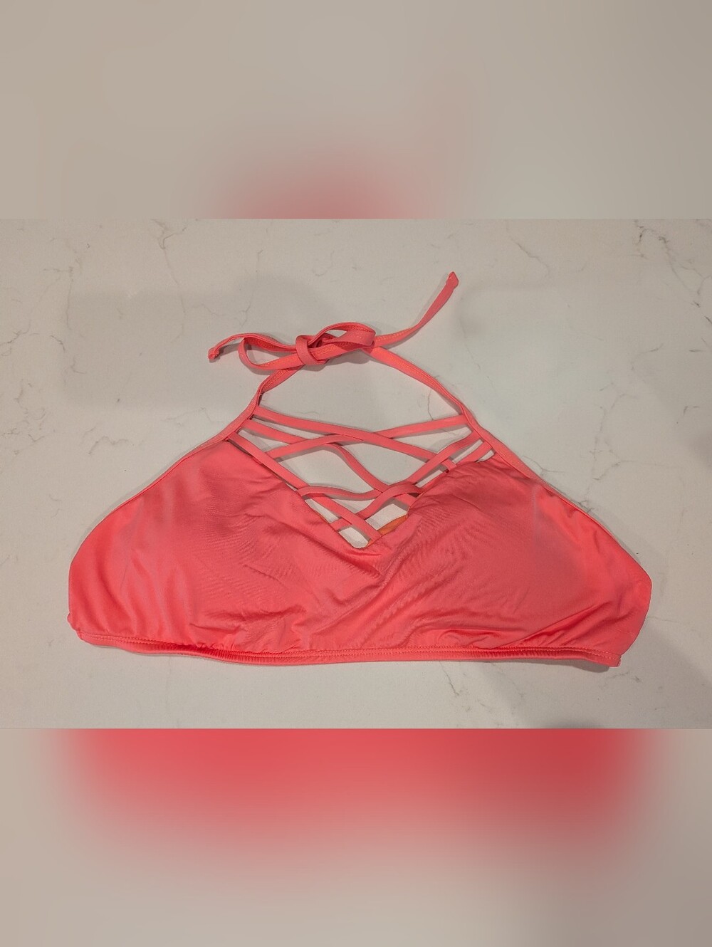 Women’s Strappy Halter Bikini Top- Coral Pink